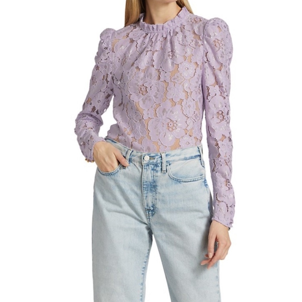 WAYF Emma Puff Sleeve Lace Top in Size Small